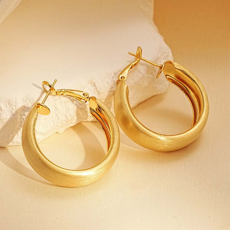 Fashion Gold Color Matte Brushed Hoop Earring for Women Girls Vintage Metal C-shape Circle Round Earrings Jewelry 2025 Trendy