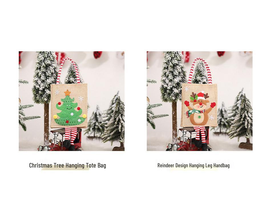Jinmingguan Creative Burlap Christmas Tote Bag with Feet for Candy Gifts