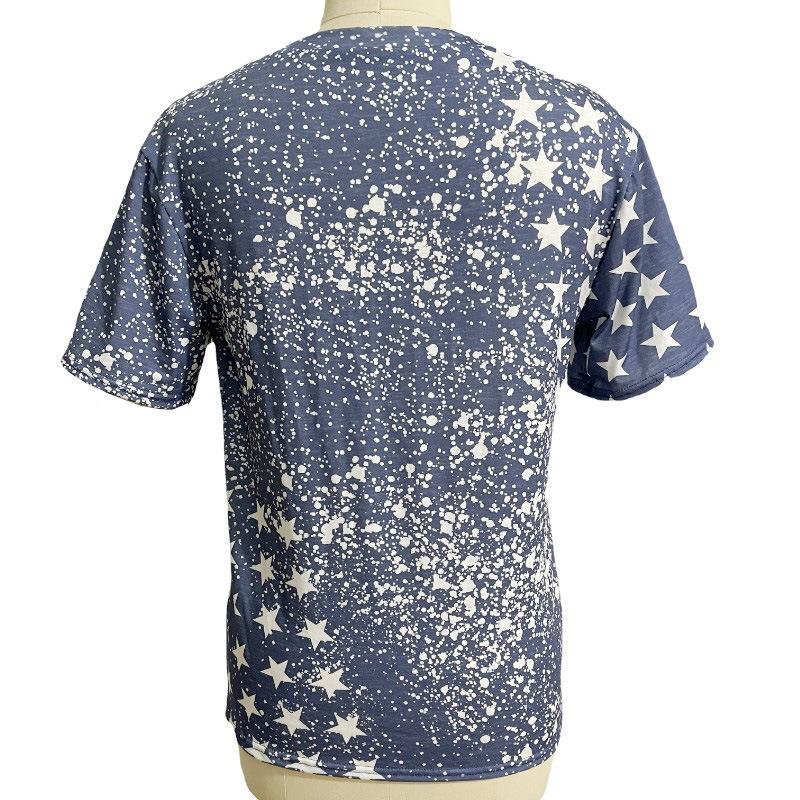 Women's Creative Flag Bottom Top Simple Star Bar Round Neck Short Sleeve T-Shirts Women’s