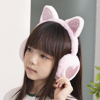 Orejeras de Felpa Cálidas de Invierno Orejas de Gato con Purpurina Calentadores de Orejas Corazón Piel Cubre Orejas Colgante Para Mujeres Niña Orejeras Protección Contra el Frío