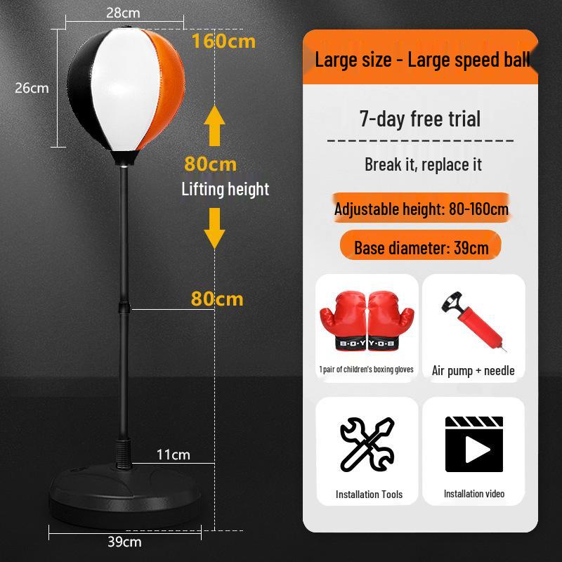 

Многофункциональный детский набор для скоростного бокса: Вертикальный боксерский мешок, надувной тамблер и перчатки. 66