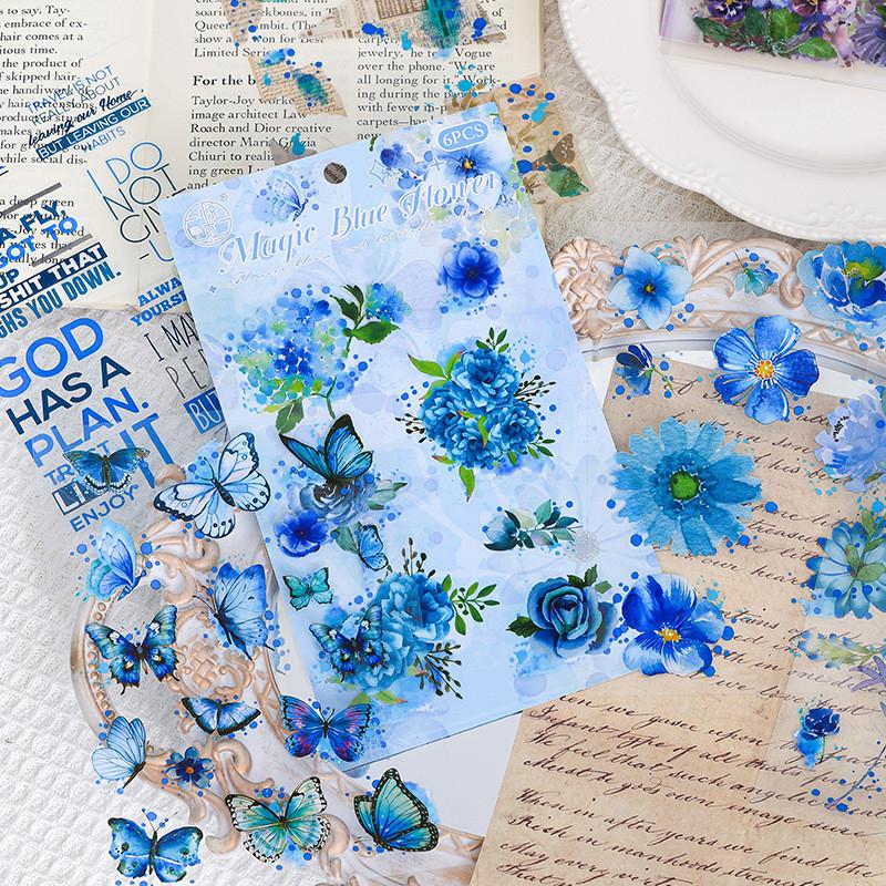 6Sheets PET Butterfly Plant Sticker DIY Scrapbooking Collage Supplies Creative Decor Stationery Junk Journal Aesthetics Stickers