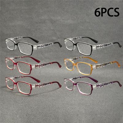 6PCS Fashion Rectangle Reading Glasses - Flexible PC Frame with Spring Hinges Strain Lightweight Eyewear