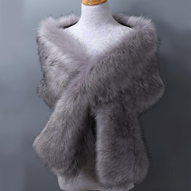 

Осень-зима роскошный искусственный мех шаль шарфы дамы плюшевые шарф накидка для свадебной вечеринки меховой болеро длинный накидка One Size серый