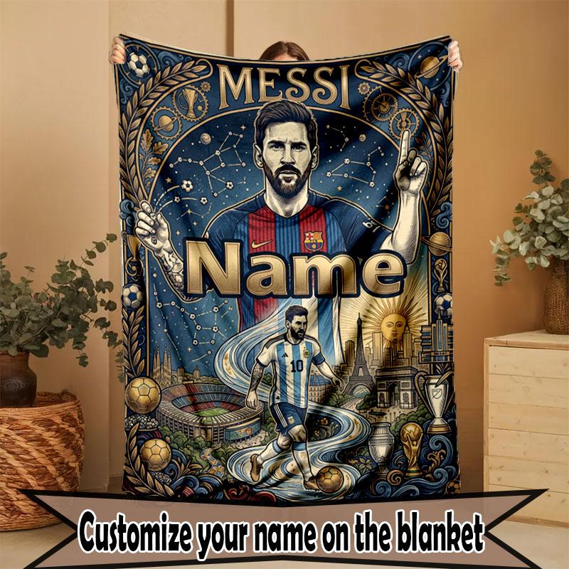 Custom Name Personalized Lionel Messi Print Blanket, Home Decor, Bedroom, Sofa, Camping, Couch, Gifts for Birthday Christmas