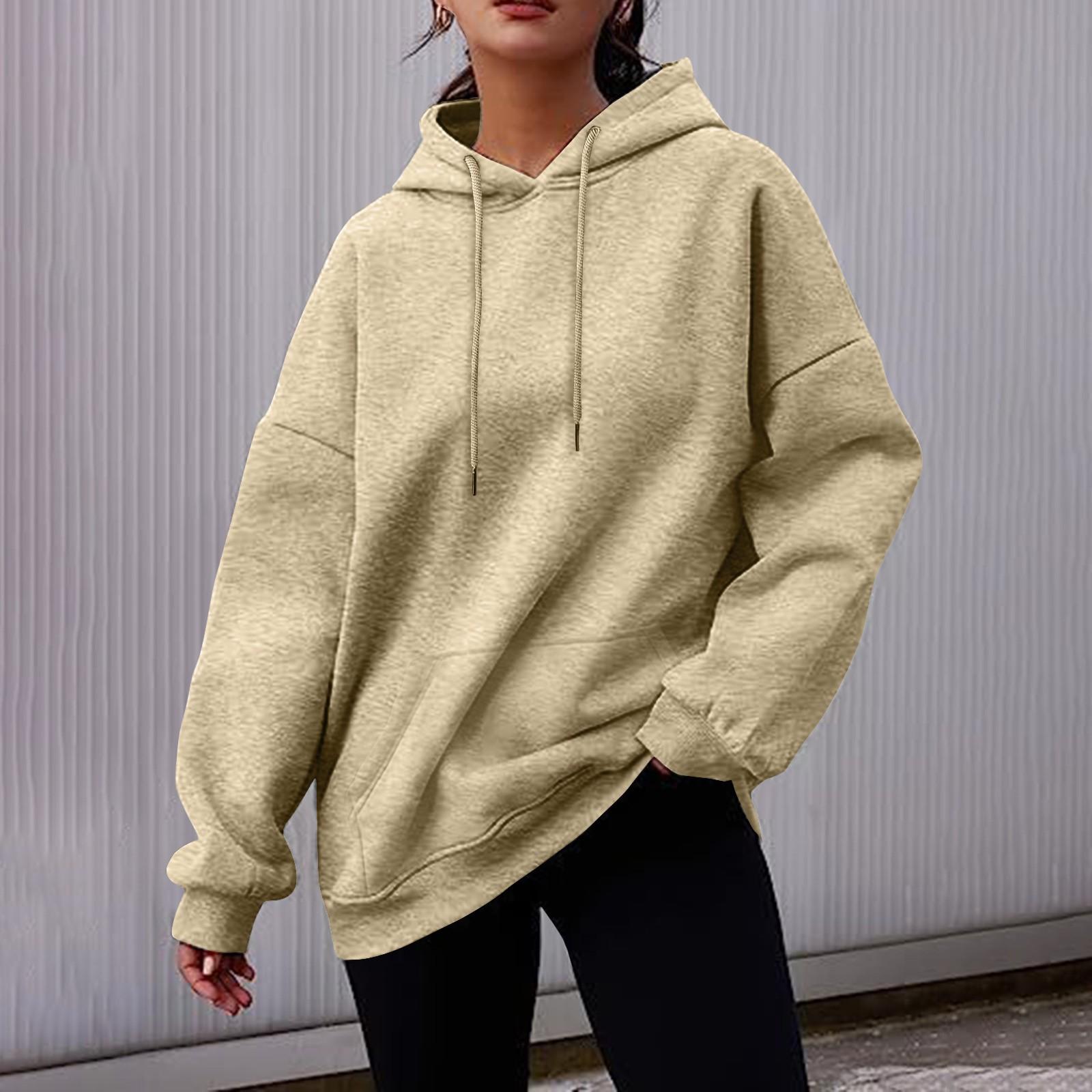 Women s And Winter Color Pullover Hooded Sweatshirt Fleece Long Sleeve Short Fashion Sweatshirt S хаки