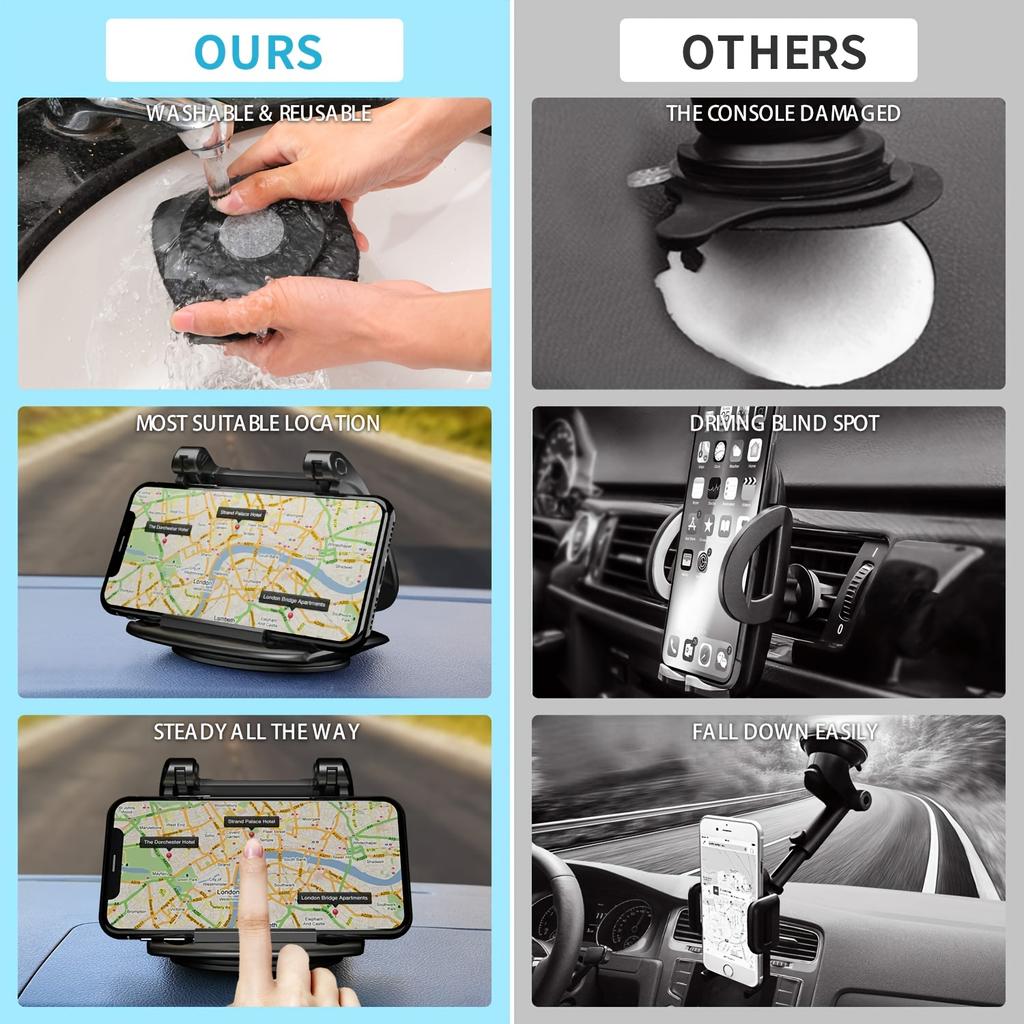 Car Cell Phone Holder Upgraded 360° Rotatable - Dashboard Mount with Horizontal & Vertical Viewing