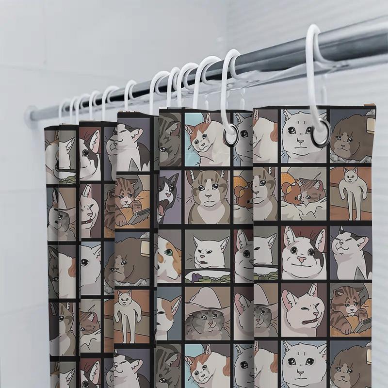 Unframed Cat Memes Shower Curtain Funny Pet Lover Gift Bathroom Decor Washable Waterproof Home Decor Unique Artistic Pattern Nov