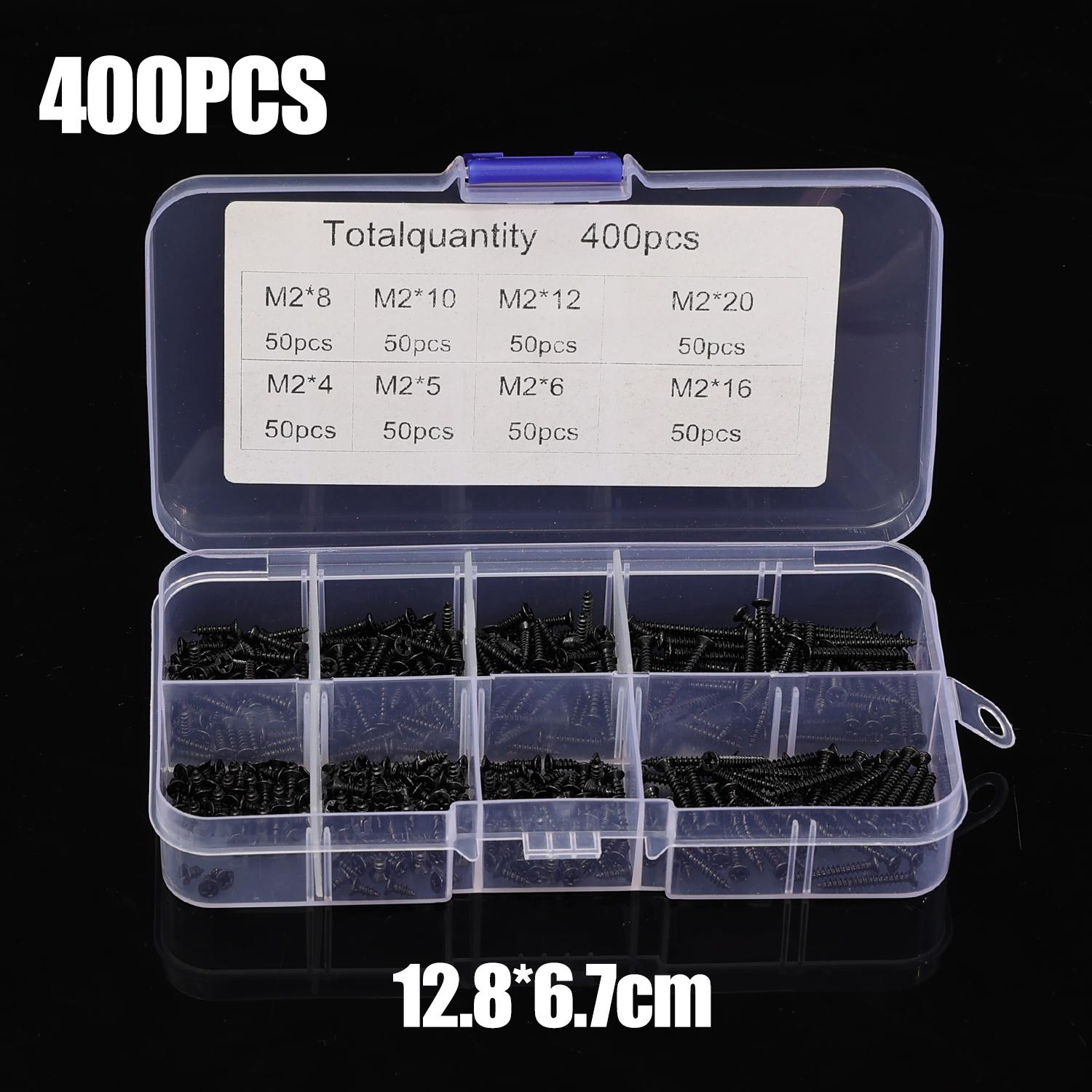 340/400 шт. Черный набор саморезов из углеродистой стали Саморезы по дереву Высокопрочные Быстрозавинчивающиеся Крепежные элементы Инструменты M2 M3 M3.5 M4 M5