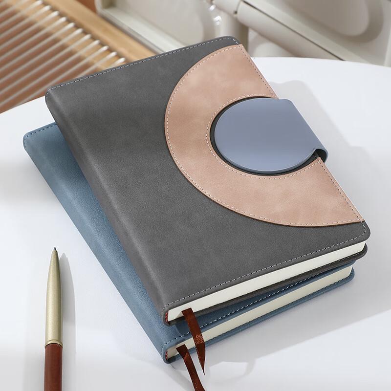 A5 Spliced Leather Notebook with Round Buckle