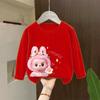 Girls' Round-neck Long-sleeved Base Layer Shirt, Sweet Pure Cotton for Children Spring and Autumn