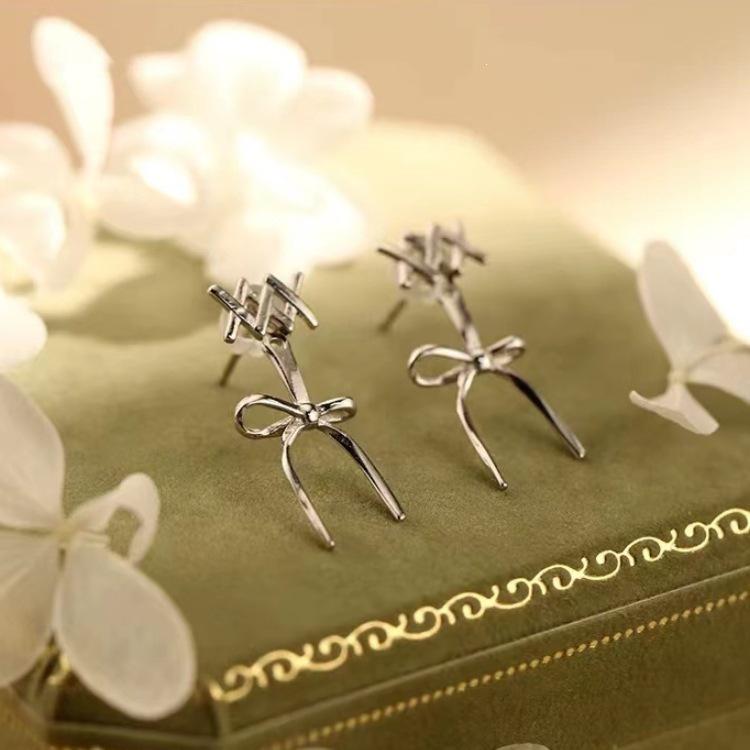 925 Sterling Silver Lace-up Bow Earrings for Women - Simple Niche Design, 2024 Style