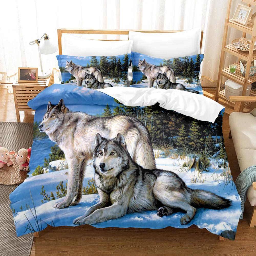 Boys Wolf Duvet Cover Set Queen Size, Boho Wolf Wildlife Animal Bedding Set Men Galaxy Dream Catcher Moon Polyester Quilt Cover