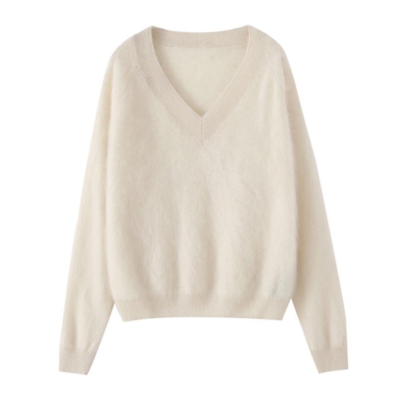 Women's V-Neck Pure Cashmere Sweater - Autumn 2026: Brushed, Loose, Flattering Knitwear