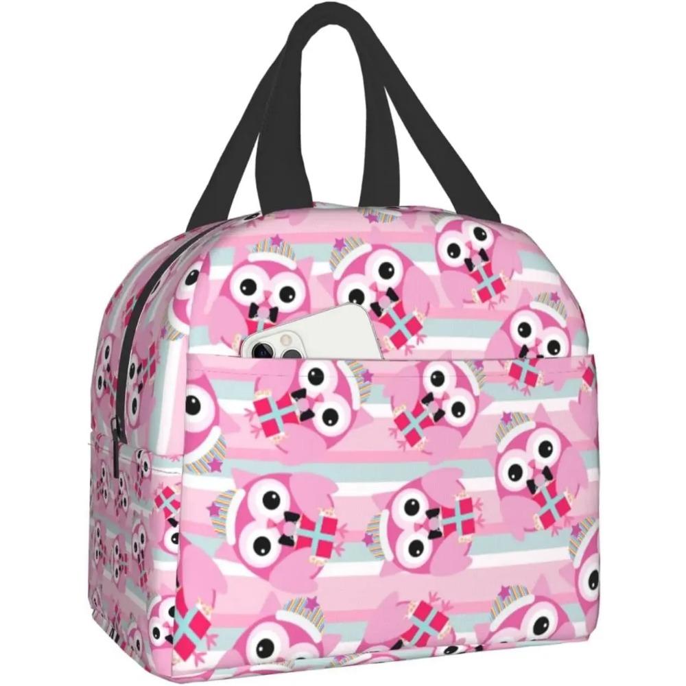 Cute Christmas Owls Lunch Box Reusable Insulated Lunch Bag for Travel Picnic Shopping Work Food Container for Adults Teens Kids