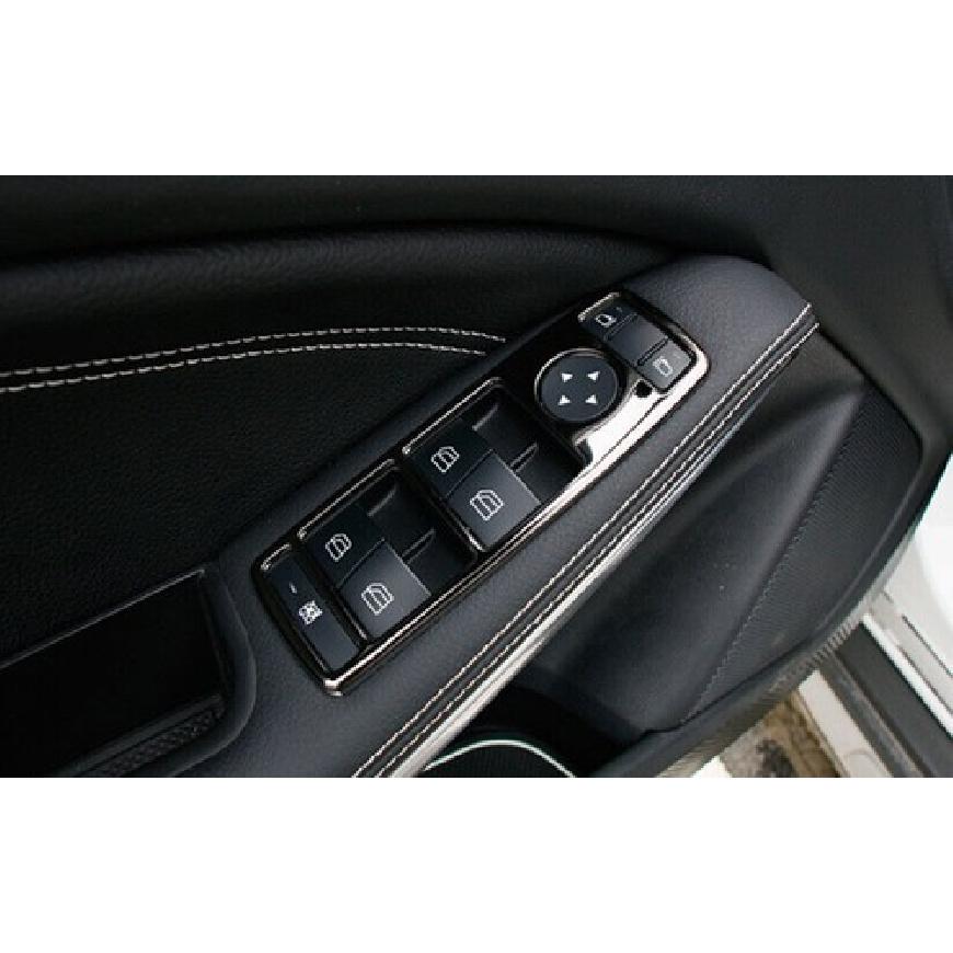 Window Switch Button Garnish Trim 4PCS For Benz GLA CLA 2013- Black Steel