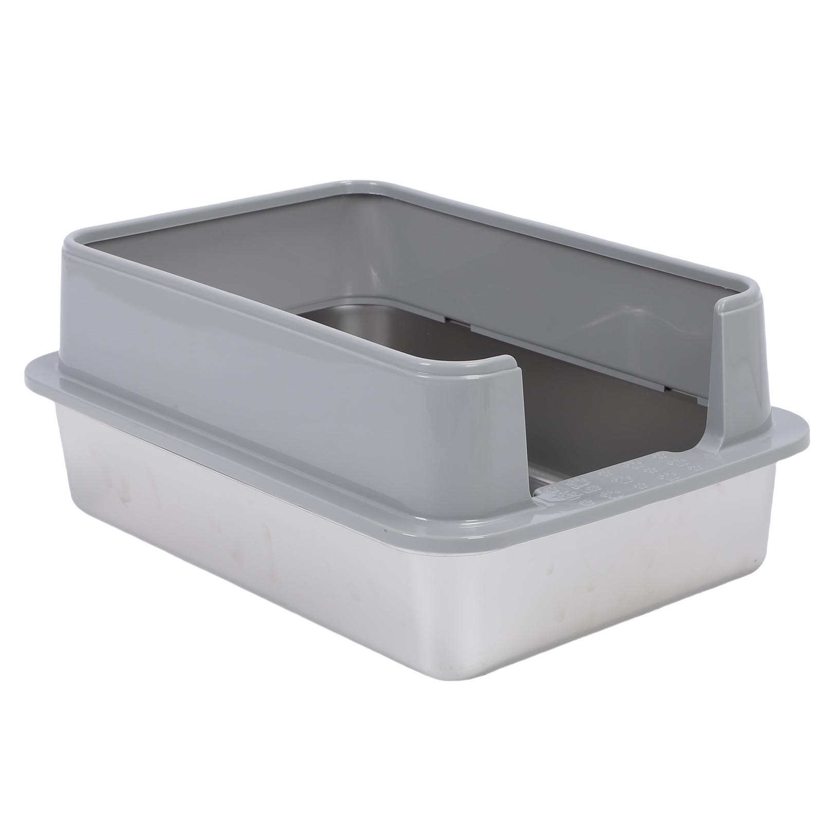 

Туалет для кошек из нержавеющей стали с открытым верхом и высокими бортиками, лоток для кошачьего наполнителя, туалет для домашних животных с совками для наполнителя для дома