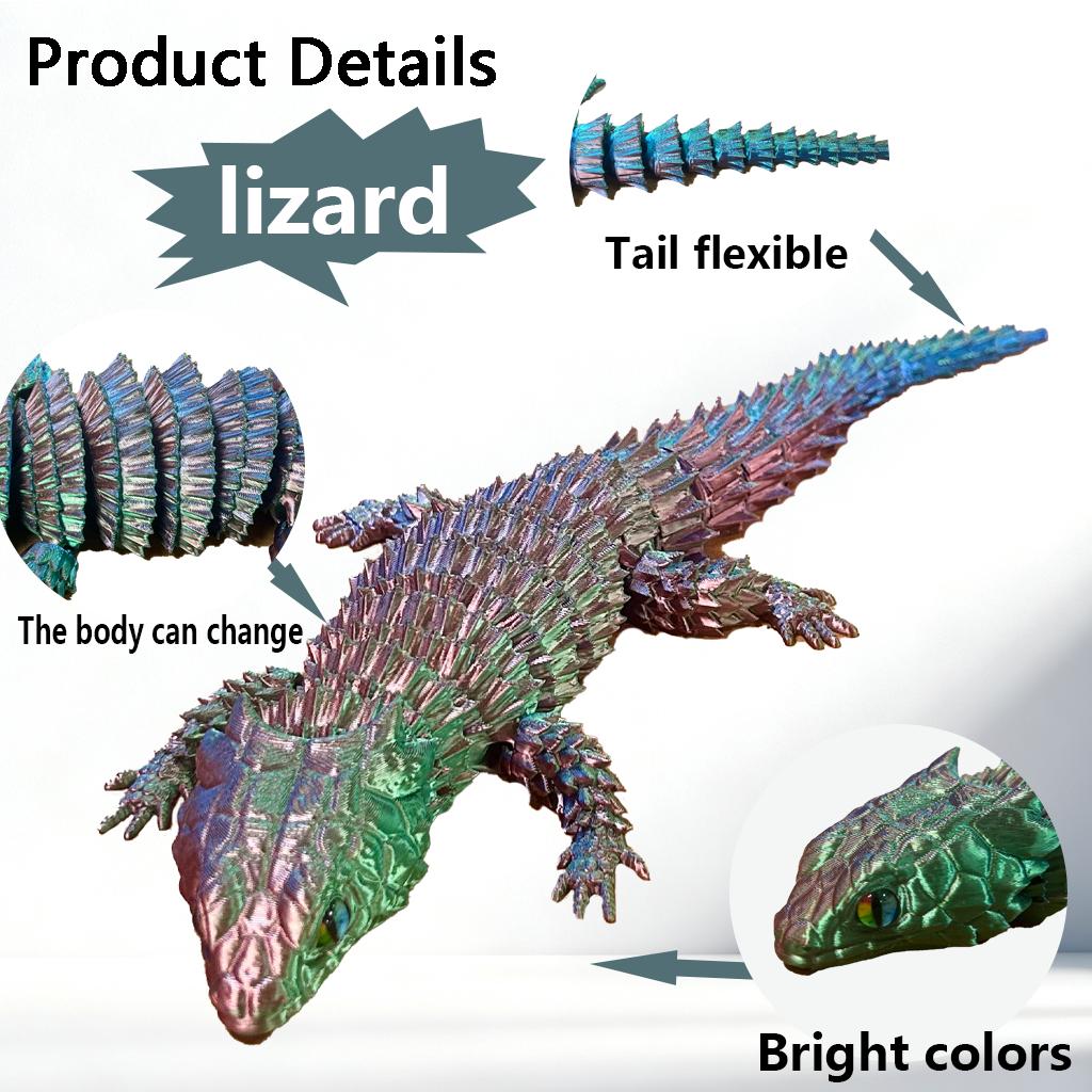 3D Printed Lizard Statue, Flexible 3D Printed Animal, Colorful Figurines Statue, Gifts, 36.5Cm/14.37In, 23.5Cm/9.25In