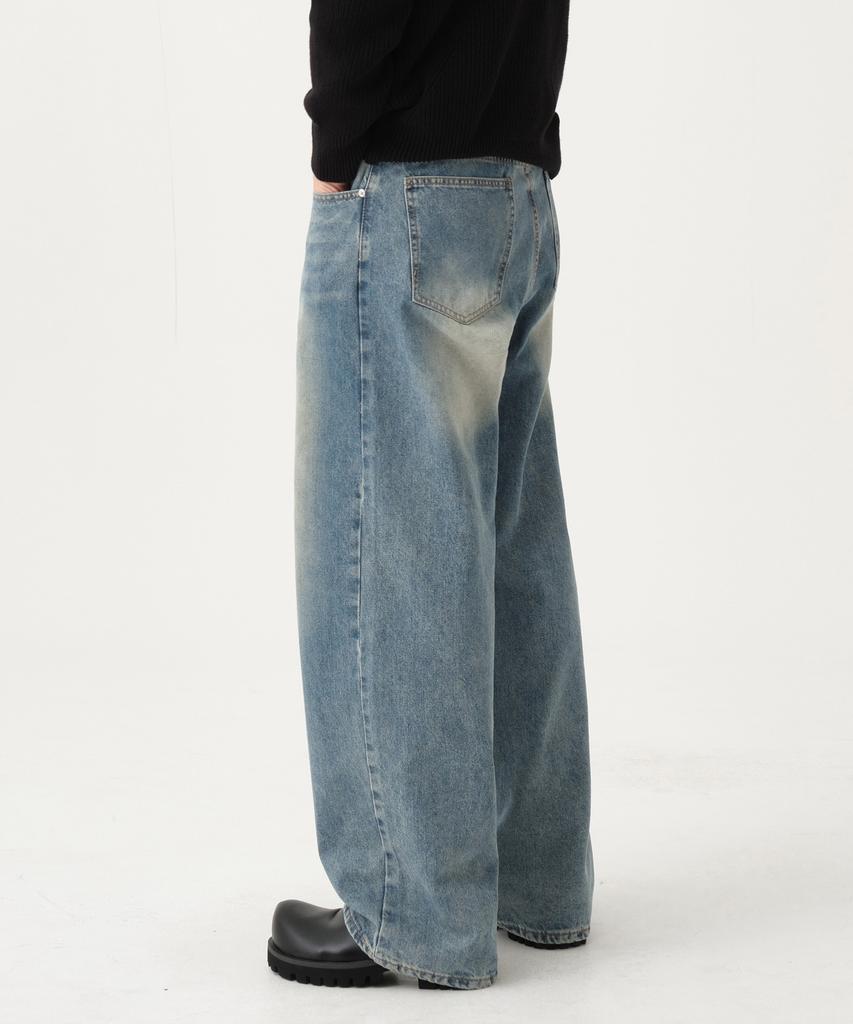 Akeusi Loose Washed Balloon Fit Wide Denim Pants Unisex (Vintage Blue)