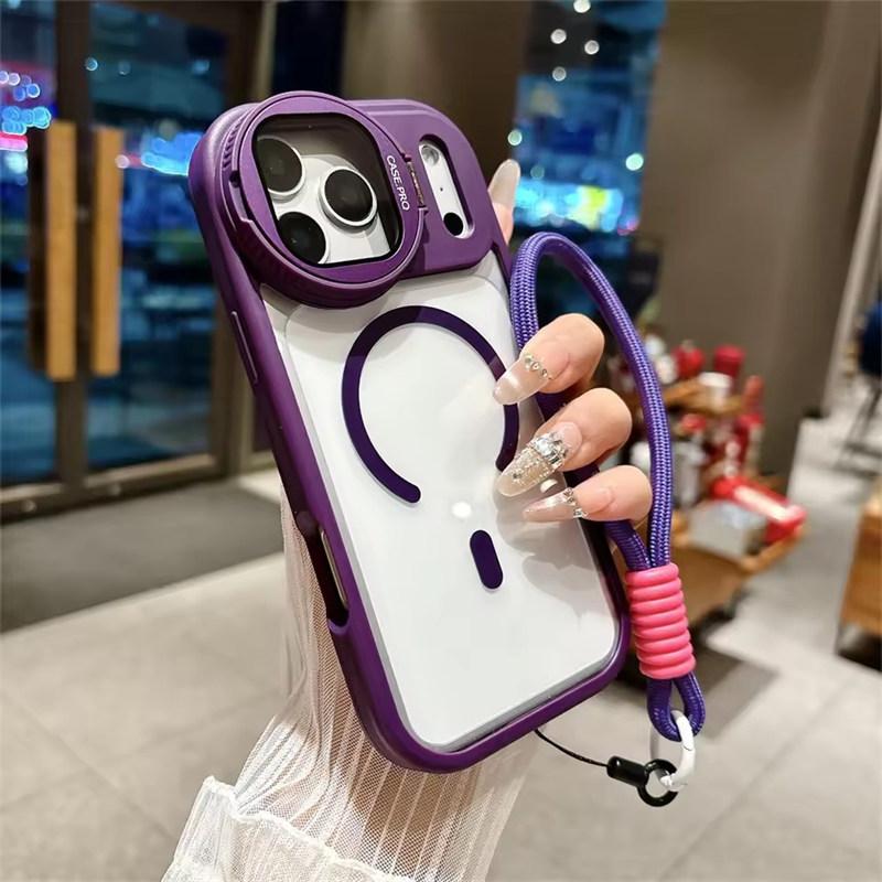Lens Protection Case For iPhone 17 16 15 14 13 12 11 Pro Max Plus Air For Magsafe Holder Transparent Magnetic Matte Lanyard Cover