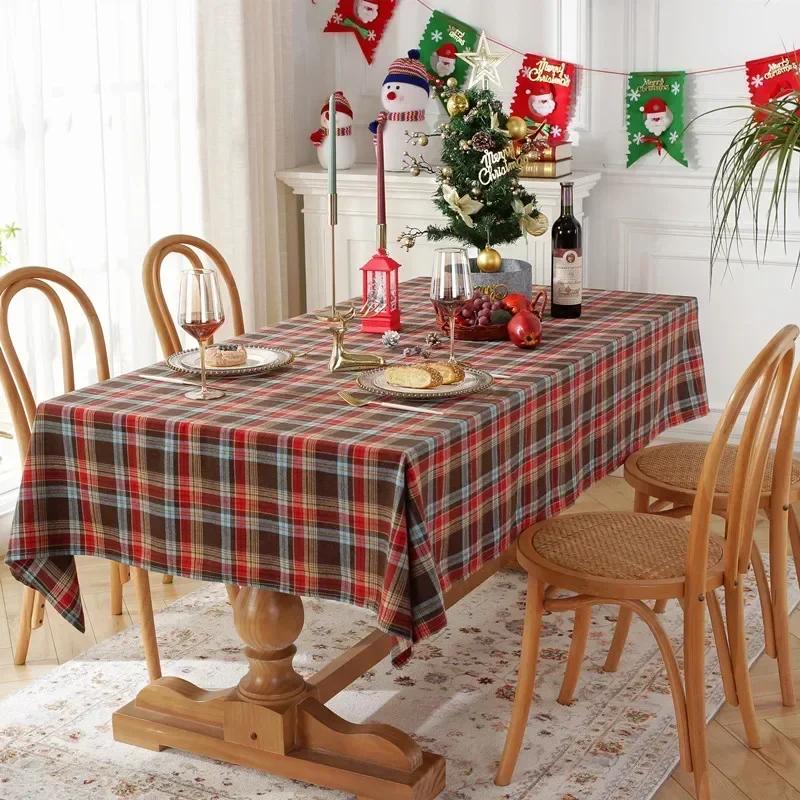 

Christmas Decoration Plaid Tablecloth Color Woven Polyester Cotton Red Green Table cover for Home Party Dining Decor 60x60cm коричневий