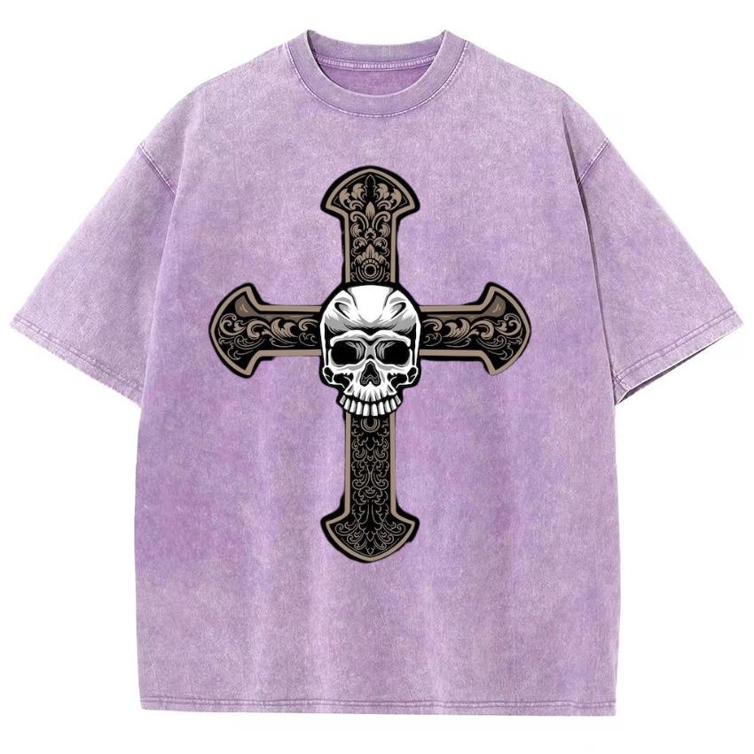 Street Trend Cross Skull Print Fashion Women's T-Shirt Loose Unisex Short Sleeve Summer Selling Retro