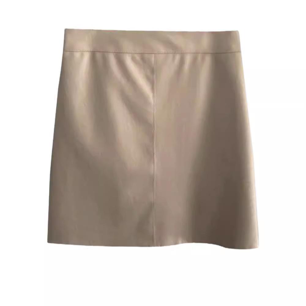 Women's High-Waist Black PU Leather A-Line Mini Skirt - Autumn/Winter