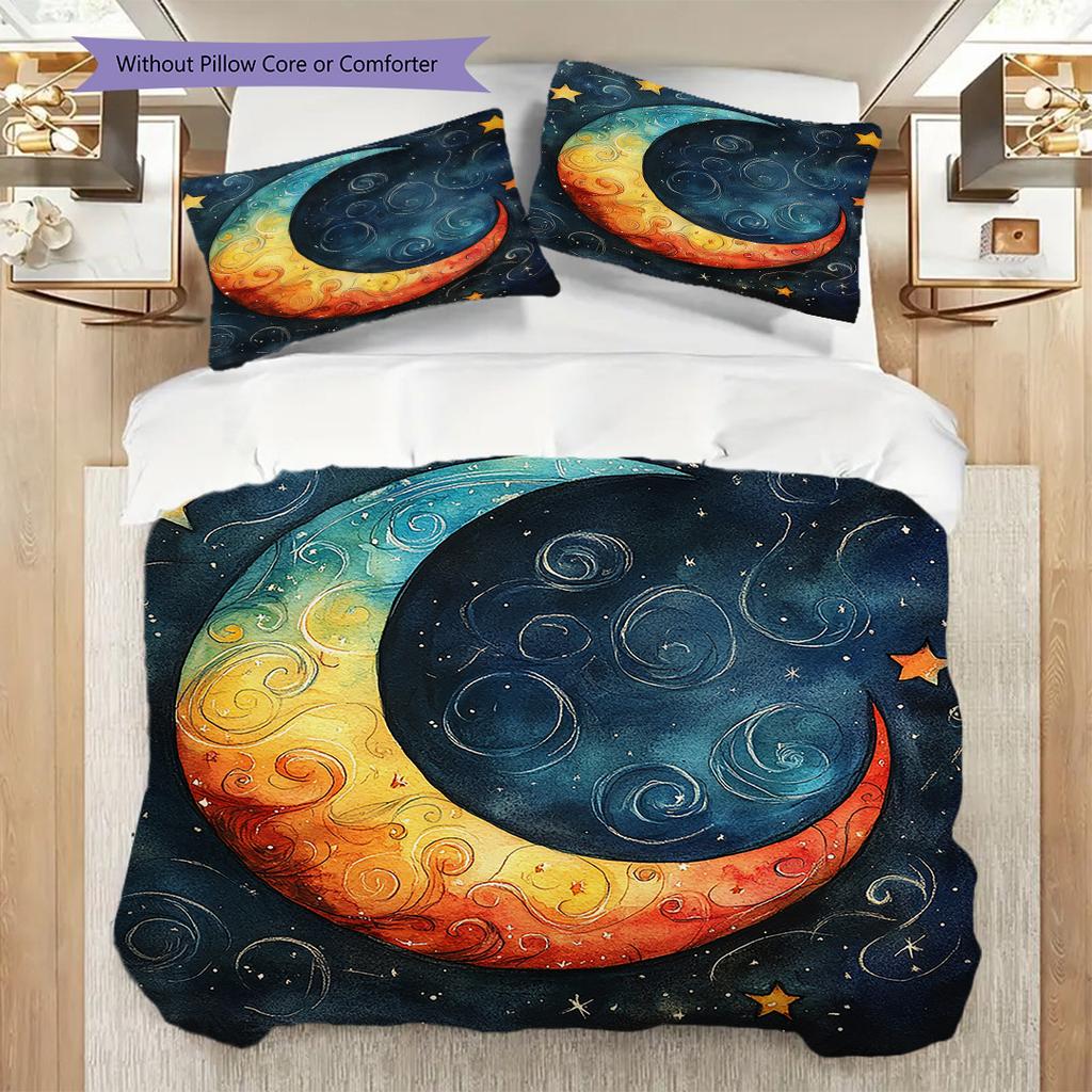 New Moon Pattern Bedding Quilt Set Quilt Cover Pillowcase Home Decoration Birthday Gift (1 * Duvet Cover + 2 * Pillowcase, Without Core)