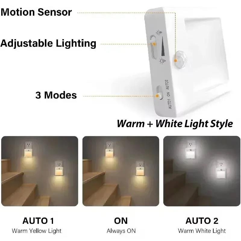 LED Night Light With Motion Sensor EU US UK AU Plug Lamps Children'S Night Lights For Bedside Table Bedroom Stair Kitchen