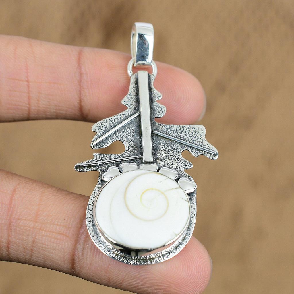 Birthday Gift For Her Natural Shiva Eye Shell Gemstone Pendant 925 Silver