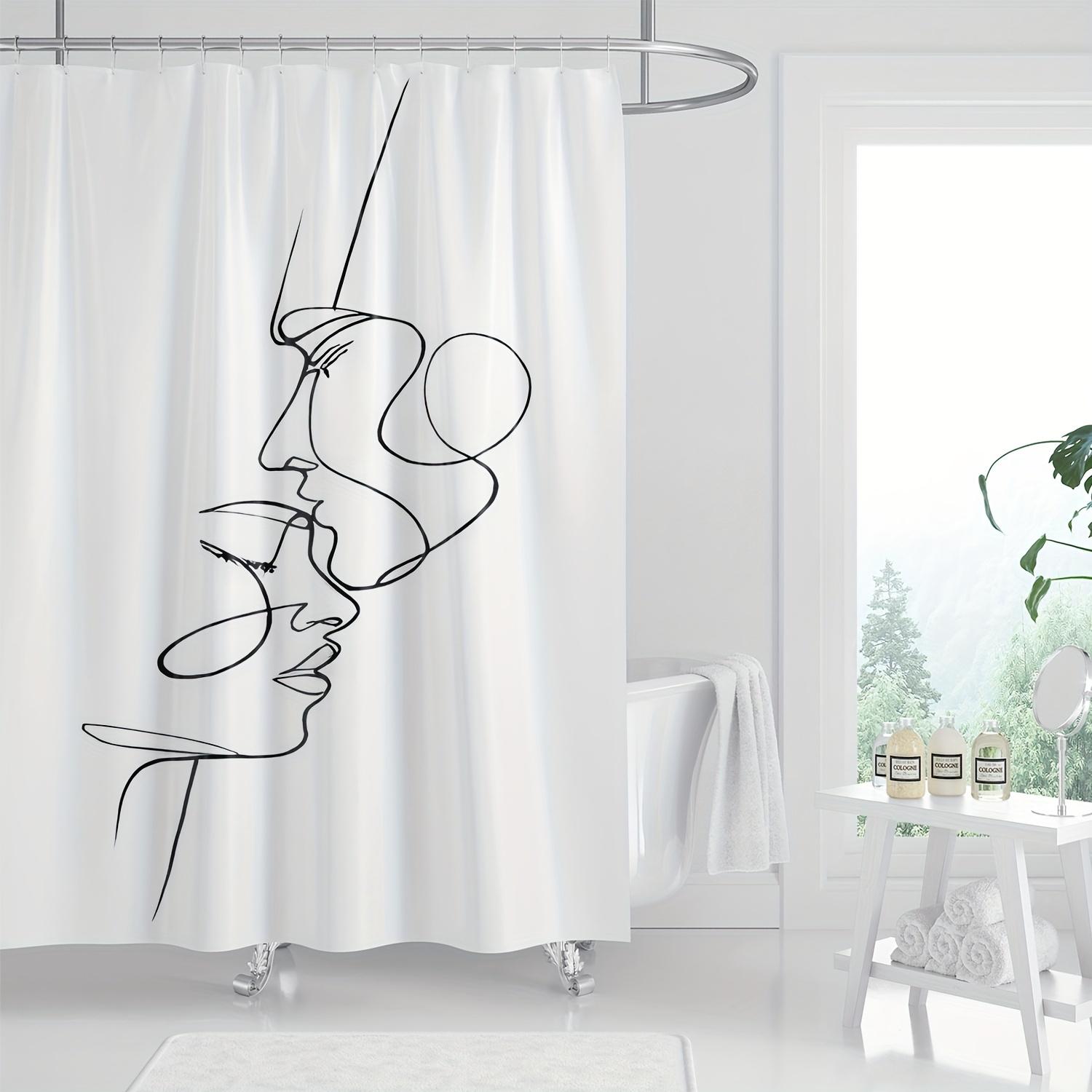 

Modern Abstract Line Art Shower Curtain - Minimalist Black & White Design, Includes Hooks, Machine Washable Bath Decor W60H190(CM)-1 Pcs
