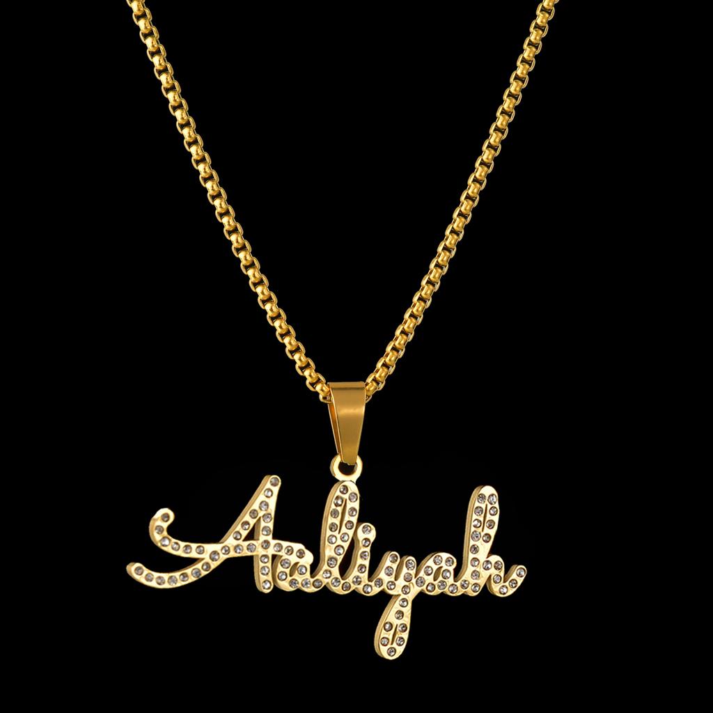 Atoztide Custom Zircon Name Necklace for Women Cuban NK Chain Stainless Steel Detachable Stone Letter Pendant Jewerly Gift