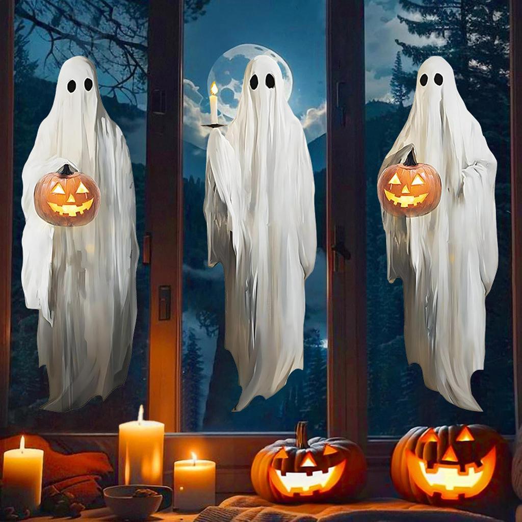 Halloween Ghost Window Clings 3 Sheets Creepy Ghost Hold Pumpkin Candle Clings Reusable Scary Sticker For Kid School Office