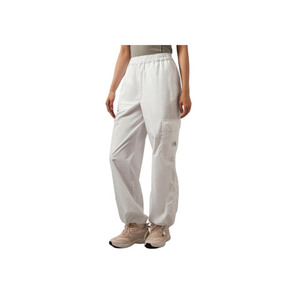 Calvin Klein Elastischer Bund Gerades Bein Einfarbig Freizeithose Damen Unterteile Mondscheinweiß J224368