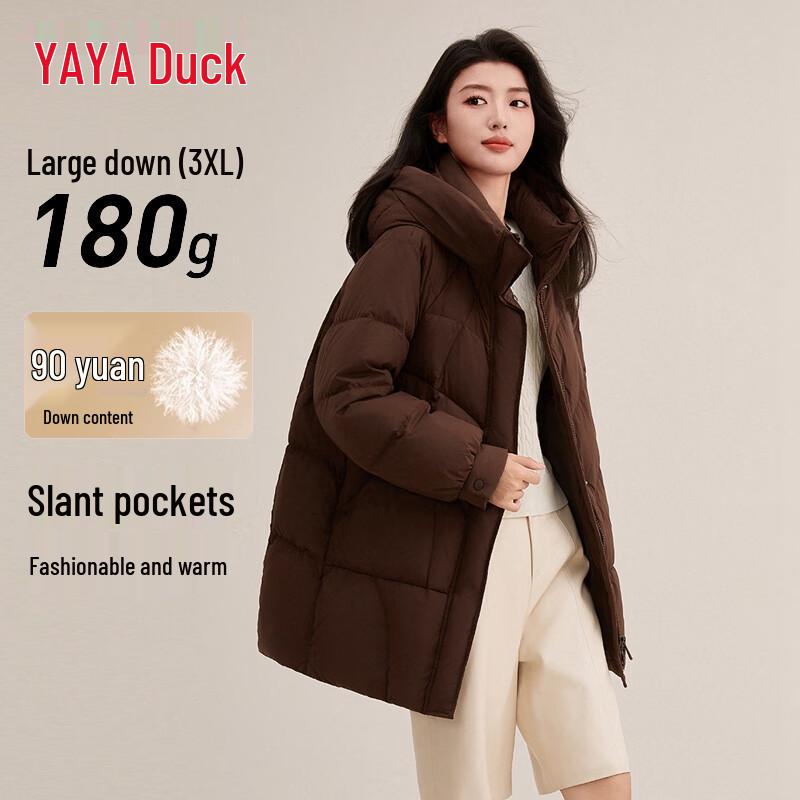 Yaya Damen 2025 Winter Mittellange Kapuzen-Daunenjacke