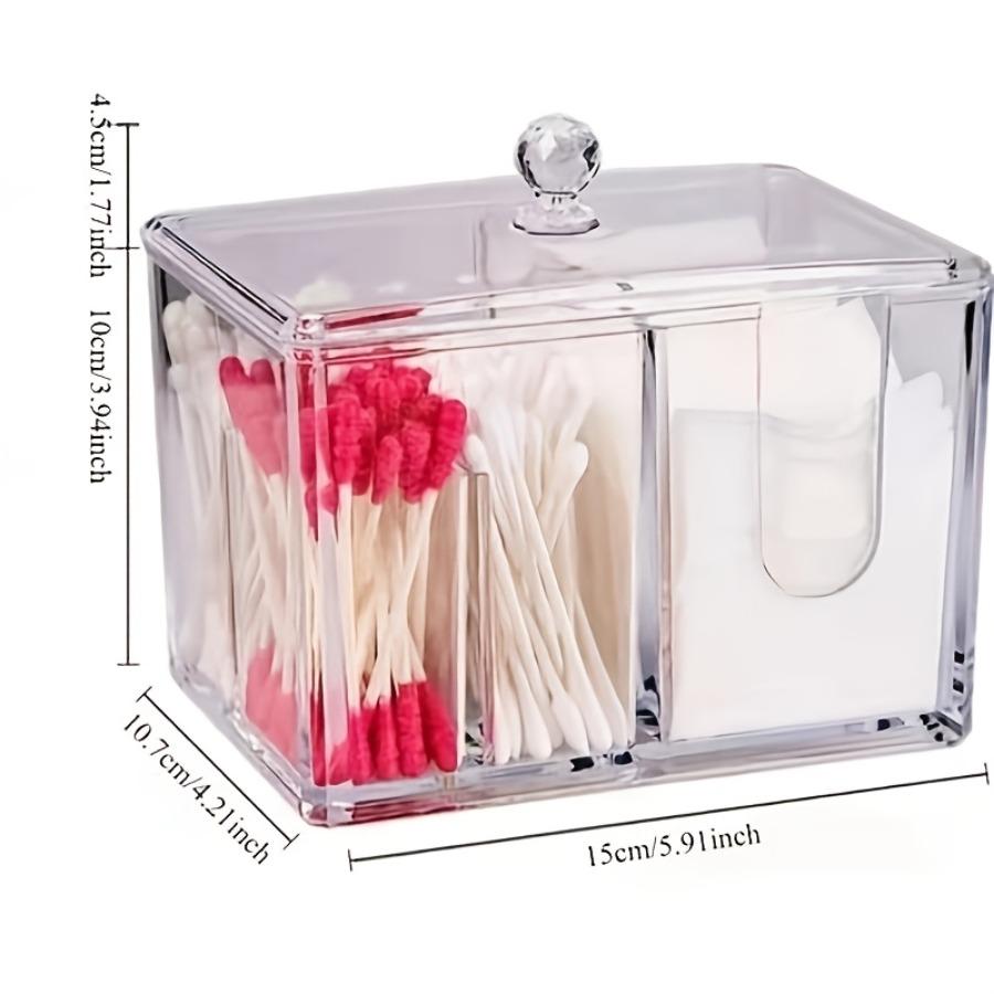 Portable Two-In-One Swab Storage Box Transparent Dustproof with Lid Desktop Makeup Sealed Drawer Style Organizer Only Box)