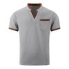 Men's Color Blocked V-neck Single Breasted Shirt  Men's Casual And Comfortable Short Sleeved Shirt