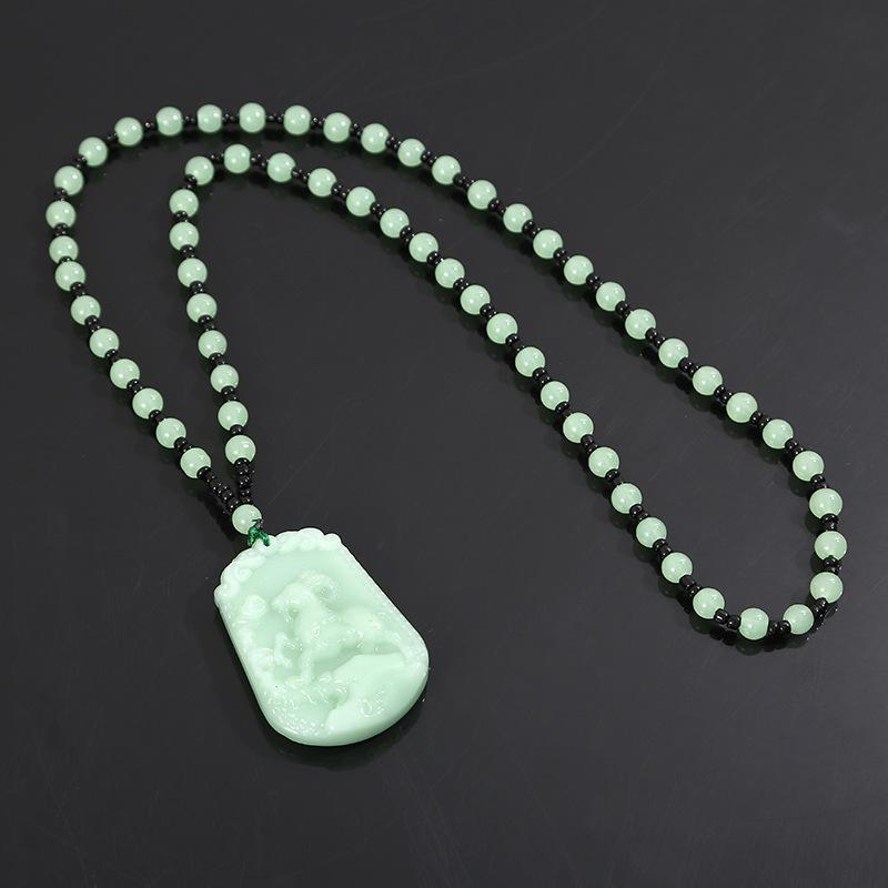 Light Green Imitation Hetian Jade Zodiac Pendant Necklace