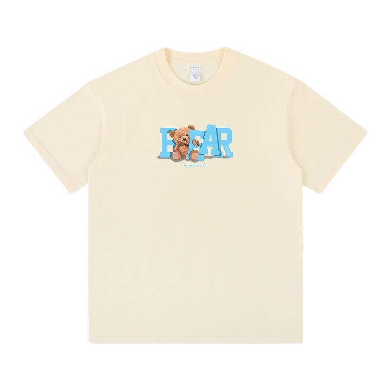 Summer Bear Print Multicolor Unisex T-Shirt, Versatile Short Sleeve