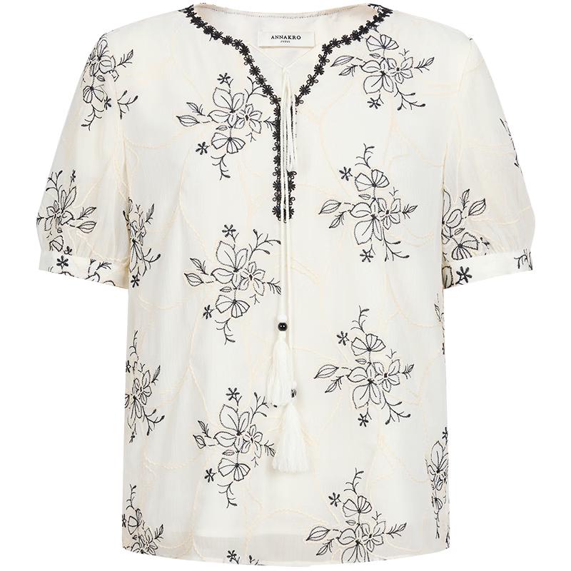 JUZI ANNACAU Resort Style Color-block Embroidered Blouse XL