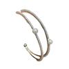 Korean Style Elegant Multi-Layer Pearl & Cubic Zirconia Open Bangle Bracelet