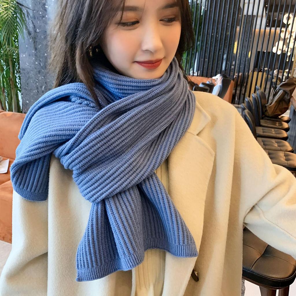 Korean version of autumn and winter new imitation cashmere scarf knitted double-sided striped corn pattern student female solid color shawl