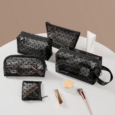 Borsa cosmetica trasparente a rete a forma di cuore, portatile da viaggio, organizer per articoli da toeletta, borsa per trucco da donna, porta rossetto, portachiavi, portamonete, pochette