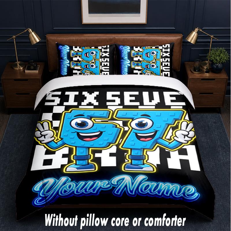 Abstract Geometric Theme Custom Text Or Name 3Pcs Bedding Set,1 Flat Sheet & 2 Pillowcases Personalized Home Bedding