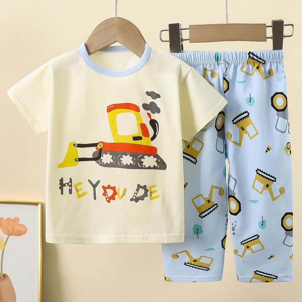 Kids Summer Cotton Short Sleeve Set Class A Baby Air Conditioner Clothes Boys Girls Home Pajamas