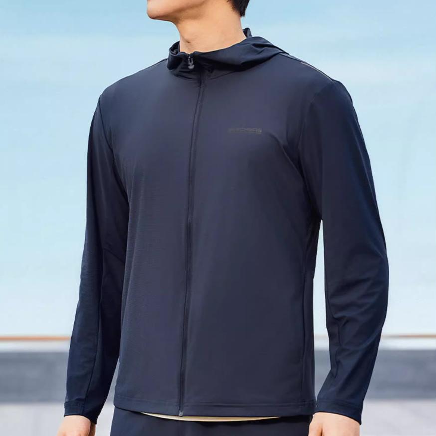 Skechers Godri Performance Series Moisture-Wicking Quick-Dry Hooded Comfortable Long Sleeve Jacket Men jackets Navy-Blue P225M155-02MZ