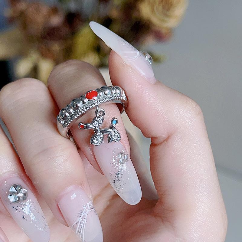 

Cold Wind Dripping Oil Dog Colored Ring Female Niche Design Feeling Smiley Face Flower Rainbow Index Finger Open Ring Adjustable opening