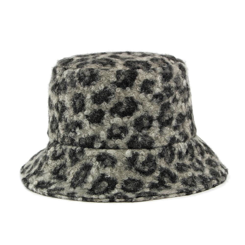 Autumn Winter Women's Leopard Fisherman Hat Lamb Plush Warm Basin Hat Sun Protection Cap