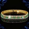 Three rows of tennis chain bracelet men's and women's fashion full of diamond green zircon bracelet jewelry