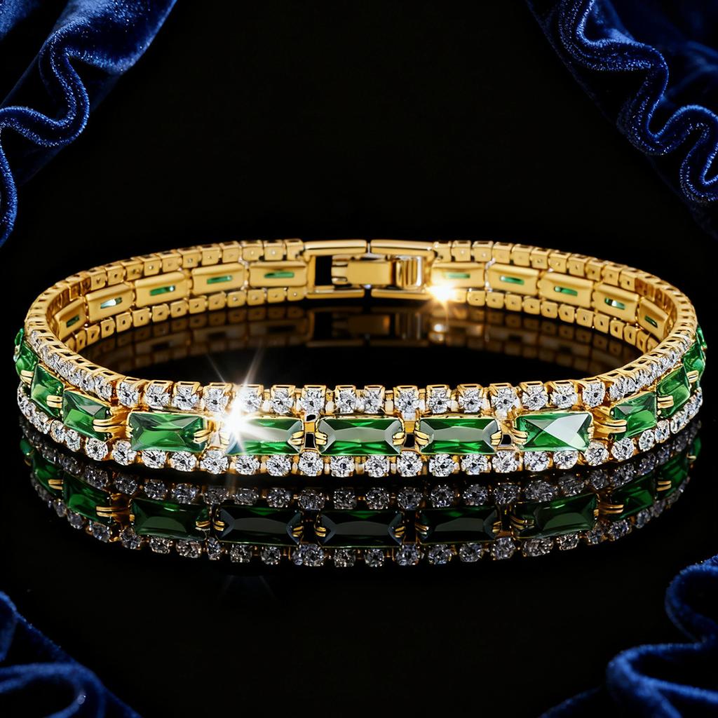 Three rows of tennis chain bracelet men's and women's fashion full of diamond green zircon bracelet jewelry
